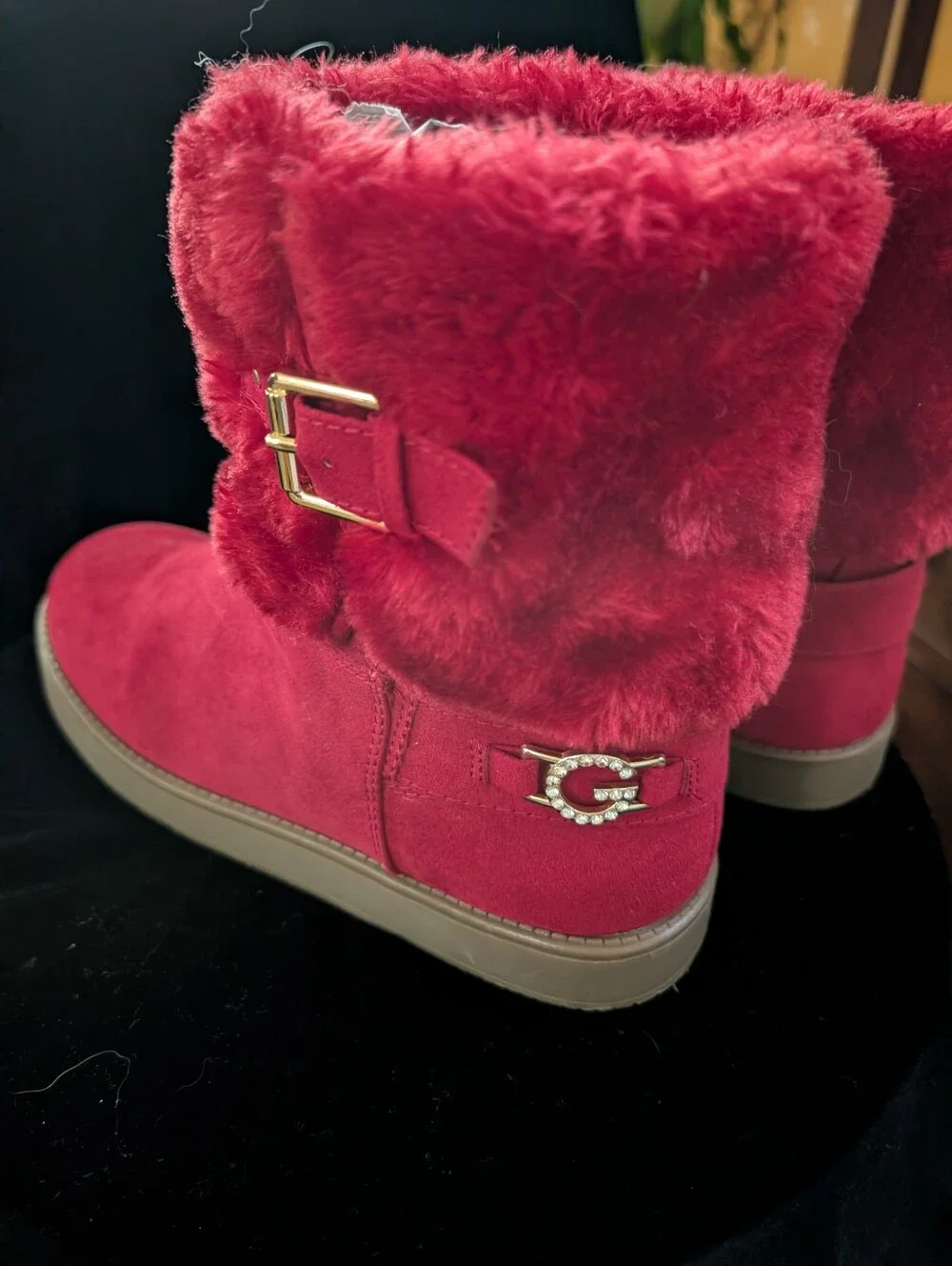 Guess  Red Faux-Fur Foldover Winter Boots